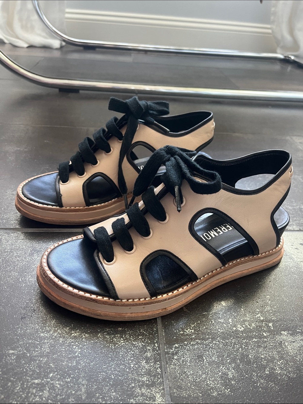 OPENING CEREMONY Lace-Up Leather Wedge Sandals